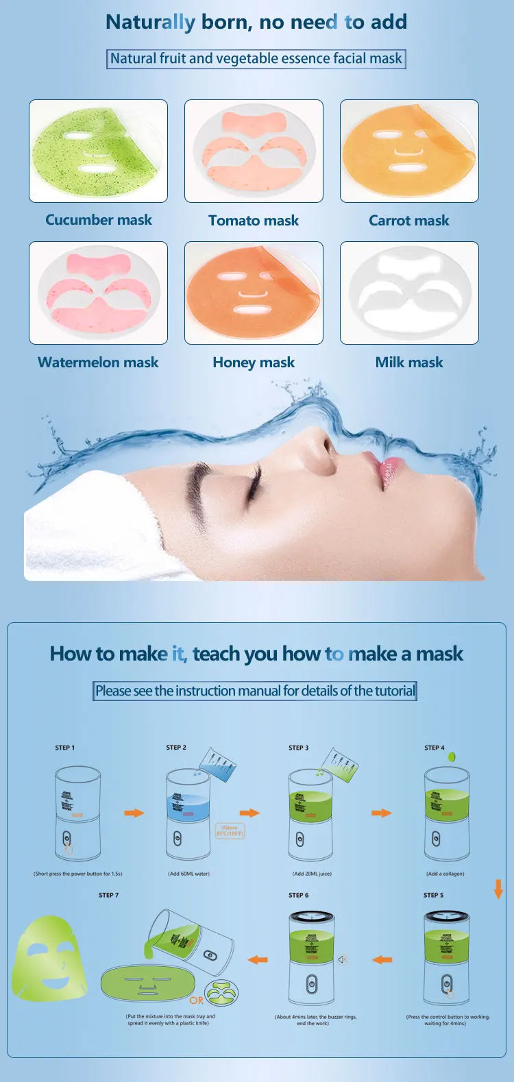 Face Mask Maker Machine Facial Treatment DIY Automatic Fruit Natural Vegetable Collagen Home Use Beauty Salon SPA beauty Device